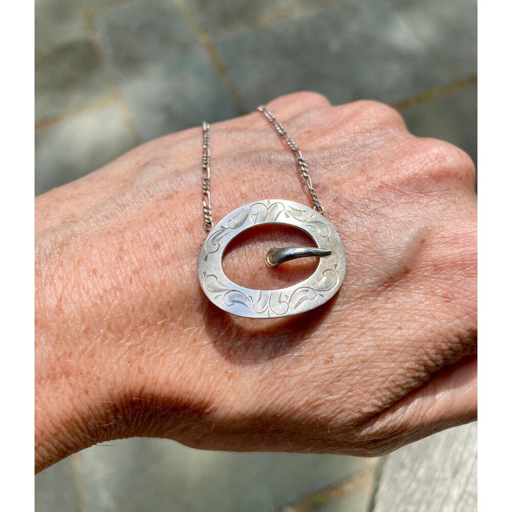 Antique Sterling Silver Buckle Pendant Necklace, Silver Chain I Conversion